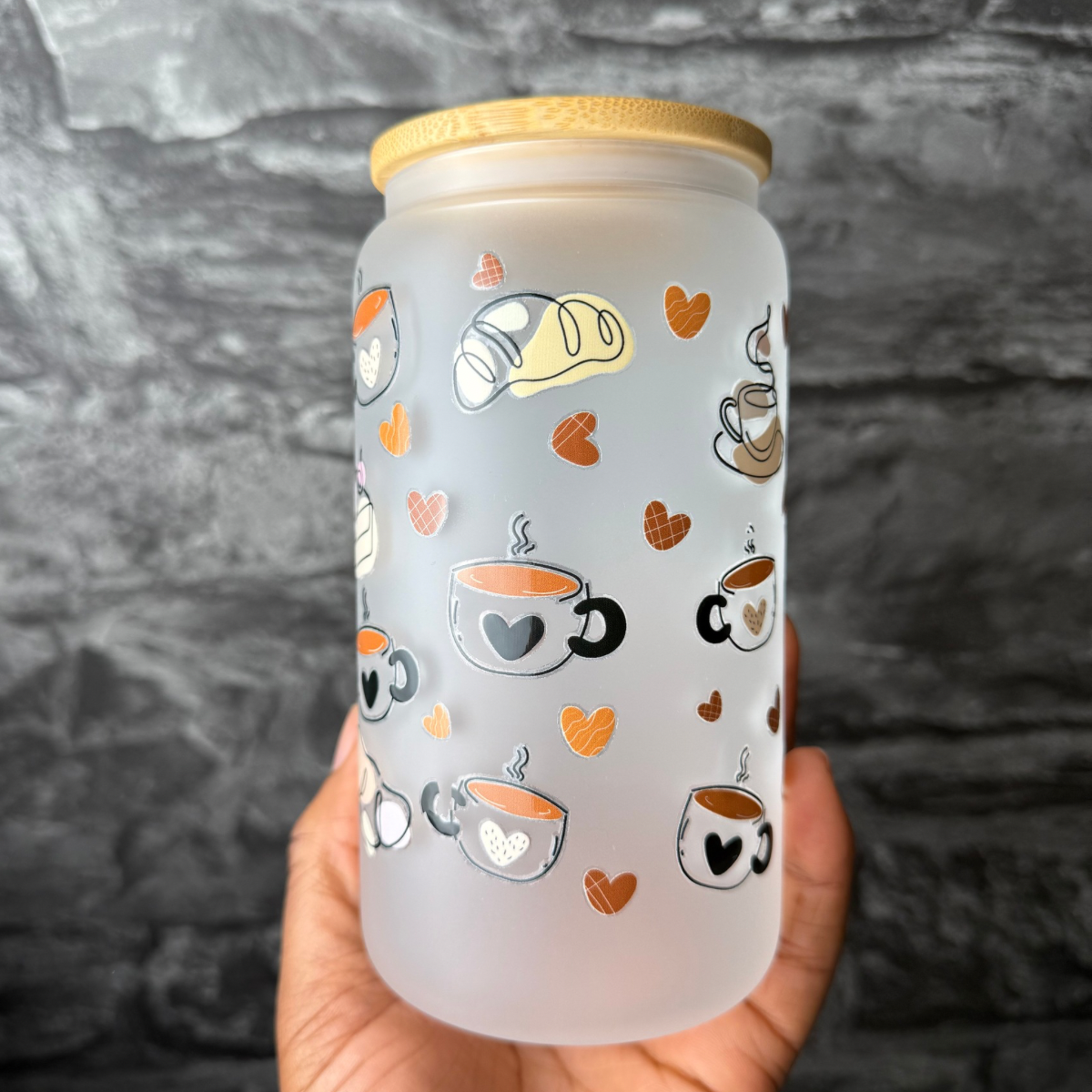 Coffee and croissant 16 oz. Glass cup